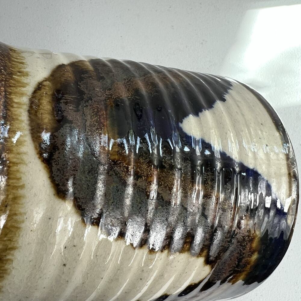 Studio Art Pottery Pitcher Vase Hand Thrown Glazed Brown Shades Stoneware Glossy - Picture 8 of 12